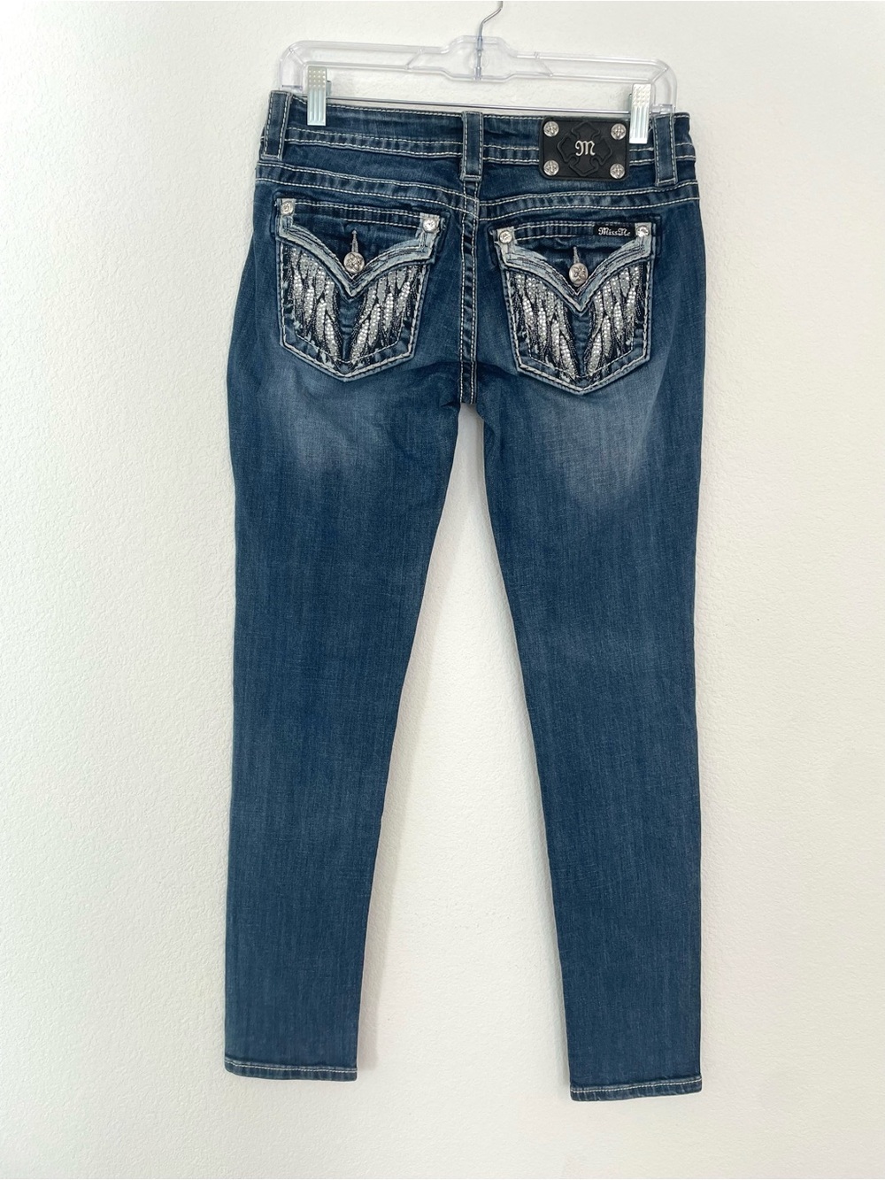 Miss Me Embellished Angel Wings Signature Dark Blue Women's 28 Skinny Jeans